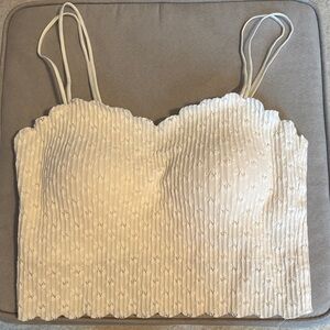 White Scallop-Edge Smocked Cropped Top